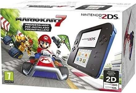 Nintendo 2ds svart och blå konsol + Mario kart 7-spel (begagnad, bra skick)