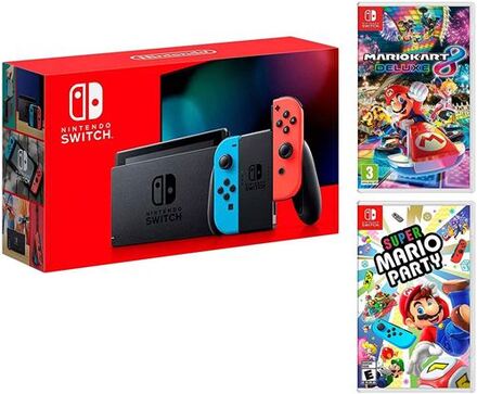 Nintendo Switch 32GB + Super Mario Party + Mario Kart 8 Deluxe-spel ( begagnad )