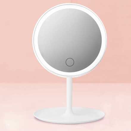 Make-Up Mirror With LED Light Fill Light Dormitory Desktop Dressing Small Mirror Girl Folding And Portable Mirror, Colour: White Rechargeable Three-co