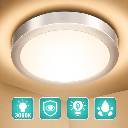 LED taklampa 18W, varm vit taklampa 3000K 1700lm badrumslampa Taklampa för badrum IP54 vattentät badrumslampa idealisk för badrum vardagsrum S