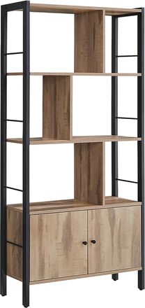 Kolkie förvaringshylla stor bokhylla med dörrar 4 hyllor stålstruktur industriell stil vardagsrum kontor rostad ek färg och svart L