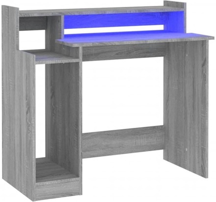 vidaXL Skrivbord med LED grå sonoma 97x45x90 cm konstruerat trä