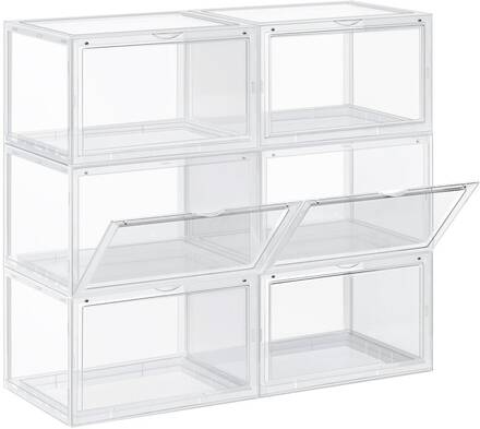 Skoboxar - 6 stycken - Stackbar - Plastlåda - lådor - 46, 36 x 28 x 22 cm, transparent