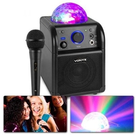Karaokemaskin med mikrofon, Bluetooth och discoljus SBS50B Vonyx SBS50B BT, Karaoke Partyhögtalare, LED, svart
