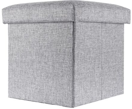 Hopfällbar sittkub 30x30x30 cm sittpall med förvaringsutrymme och lock av tyg i linne-look fällbar fotstöd förvaringslåda bröst sittbänk fotpall