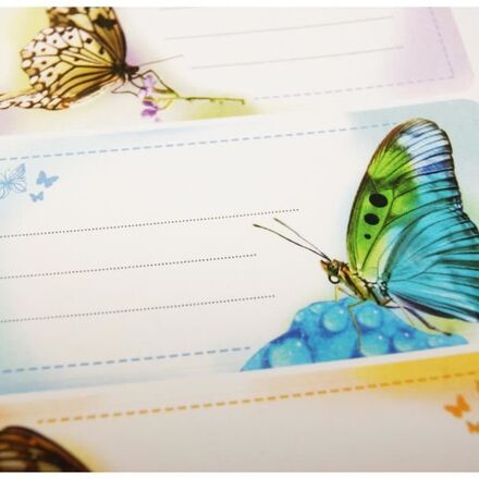 12 självhäftande skoletiketter - Rektangel - Foton av fjärilar