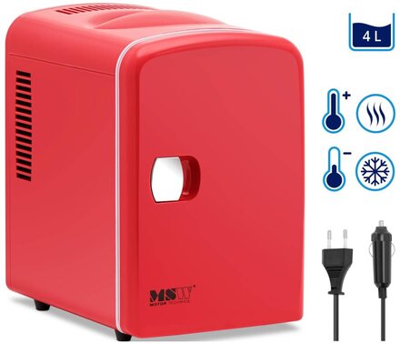 MSW Minikylskåp 12V / 230V - 2-i-1 med Håll varm-funktion - 4 L - Röd