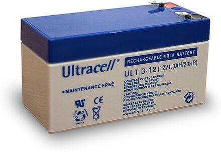 Ultracell Blybatteri 12 V, 1,3 Ah (UL1.3-12) Faston (4,8 mm) Blybatteri, VdS