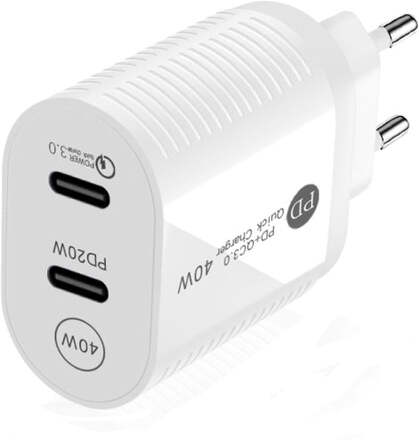 40W Dual Port PD / Type-C Fast Charger for iPhone / iPad Series, EU Plug(White)