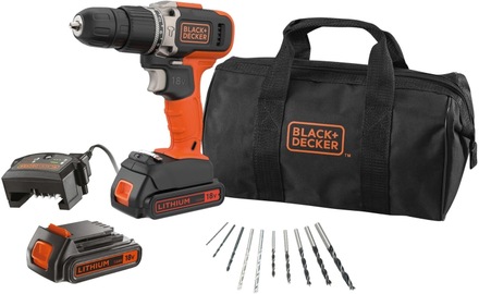 BLack & Decker 18V Slagborr 2X1,5AH med 10 st. Tillbehör