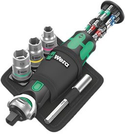 Wera Zyklop 8009 Pocket Set 2 - Ratcheting screwdriver with bit and socket set - 18 delar - 1/4", 3/8" - i pocket holster