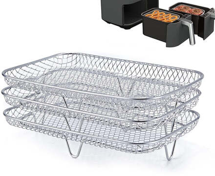 Air Fryer Accessories Three-Layer Steam Rack Stackable Dehydration Rack(Rectangle)