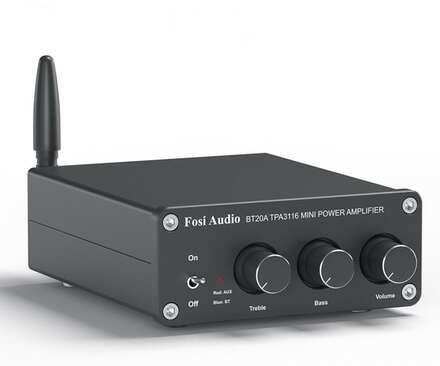 Fosi BT20A 200W Bluetooth 5.0 Stereo Audio 2 -kanals förstärkare Mottagare Mini Hi-Fi Klass D Integrerad Amp 2.0 CH för hemmahögtalare