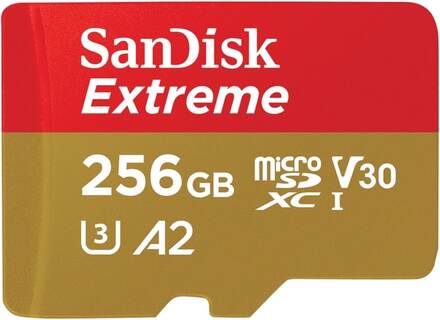 SanDisk Extreme - Flash-minneskort (microSDXC till SD-adapter inkluderad) - 256 GB - A2 / Video Class V30 / UHS-I U3 / Class10 - mikroSDXC UHS-I