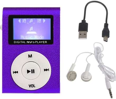 Mini Lavalier Metal MP3 Music Player with Screen, Style: with Earphone+Cable(Purple)