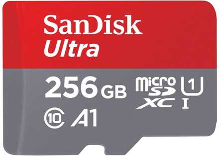 SanDisk Ultra - Flash-minneskort (microSDXC till SD-adapter inkluderad) - 256 GB - A1 / UHS Class 1 / Class10 - mikroSDXC UHS-I