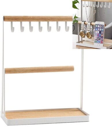 Hook Jewelry Rack Mobile Phone Jewelry Glasses Desktop Two-layer Display Rack(White)