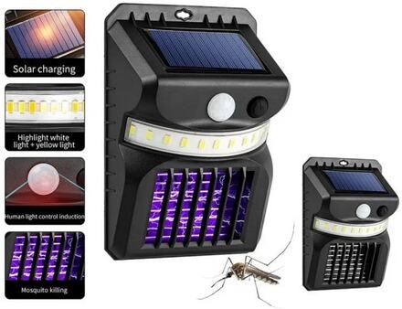 LED Solar Mosquito Killing Lampa UV Elektrisk Chock Myggdödare Människa Intelligent Induktion Utomhus Vattentät Vägg Ljus