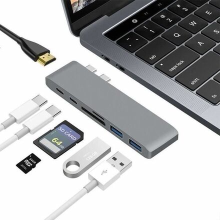 USB C Hub, 7 i 1 USB C-adapter för Macbook Pro/Air, Thunderbolt 3.1 PD 100W, HDMI 4K, 2 USB 3.0-portar, SD/TF-kortläsare