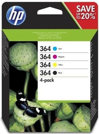 HP 364 svart/cyan/magenta/gul bläckpatron, original, 4-pack