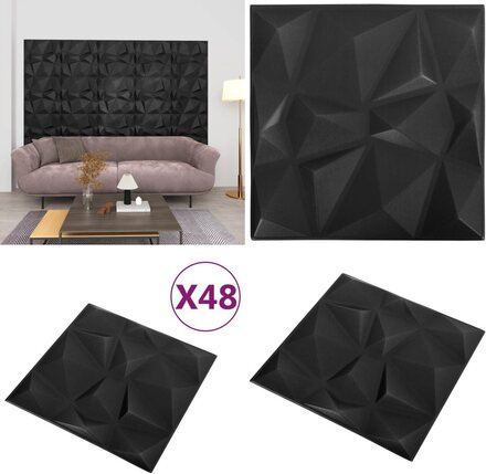 3D Väggpaneler 48 st 50x50 cm diamant svart 12 m² - Väggpanel - Väggpaneler - Home & Living