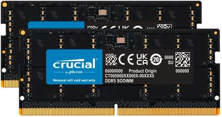 Crucial - DDR5 - sats - 96 GB: 2 x 48 GB - SO DIMM 262-pin - 5600 MHz / PC5-44800 - CL46 - 1.1 V - on-die ECC - svart