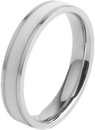 4 PCS Simple Black White Epoxy Couple Ring Women Titanium Steel Ring Jewelry, Size: US Size 7(White Glue Silver)