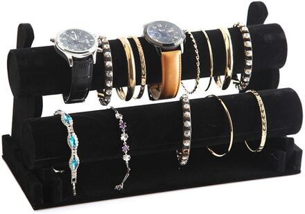 Detachable Velvet Bangle Bracelet Stand Watch Jewelry Display Rack, Style: Two Layer Black Velvet