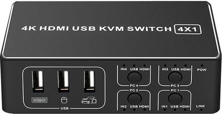 NÖRDIC KVM Switch 4 PC till 1 HDMI 4K 60Hz och 4xUSB HDCP 2.2