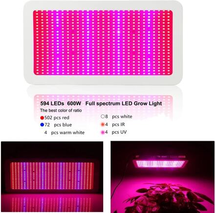 LED-växtlampa, 600W effekt, fullspektrumbelysning