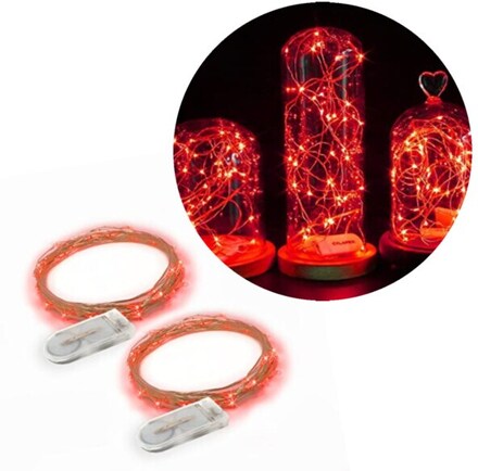 2-Pack 1m Mini LED Ljusslinga Batteridriven Röd