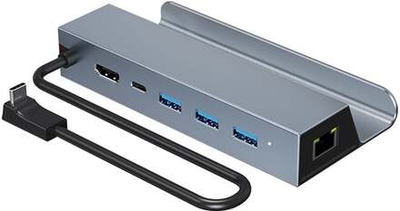 NÖRDIC USB-C 1 till 6 Dockningsstation för Steam Deck, HDMI 2.0 4k60Hz, RJ45, USB-A 3.0 5 Gbps, 100W USB-C PD