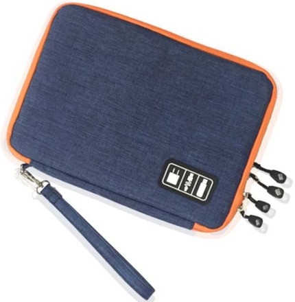 Double Layer Digital Storage Bag Data Cable Finishing Bag Elastic Waterproof Portable Electronic Storage Bag, Size:28x20x3.5cm(Blue)