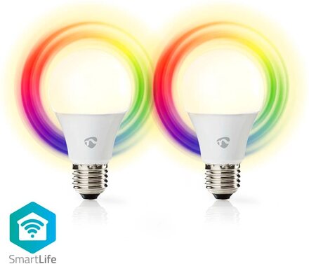 SmartLife Full Färg Glödlampa | Wi-Fi | E27 | 806 lm | 9 W | RGB / Varm till cool vit | 2700 - 6500 K | Android™ / IOS | Glödlampa | 2 st.