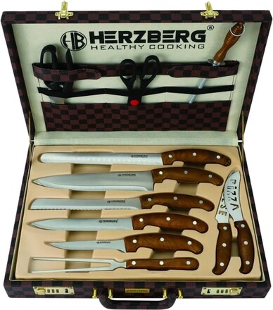 Herzberg HG-K25LB: 25-delars kniv- och bestickset med attachéväska