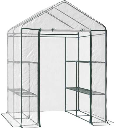 Outsunny Folie Växthus Walk-in Garden Shed Tomat Växthus med 6 hyllor, transparent stål PVC, för trädgård |