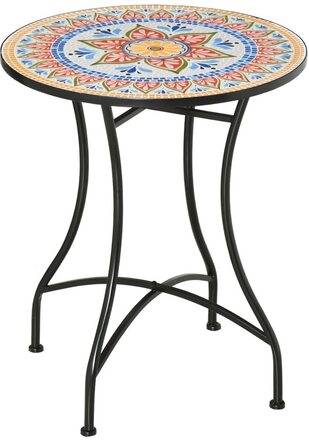 Outsunny trädgårdsbord mosaikbord runt bistrobord sidobord med mosaikskiva keramik metall röd + blå + vit Ø60 cm
