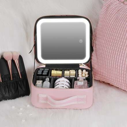 NICELAND TM1060 Large Capacity With Lamp Makeup Bag Portable, Color: Small Pink