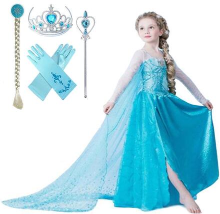 Elsa princess klänning + 4 extra tilbehör