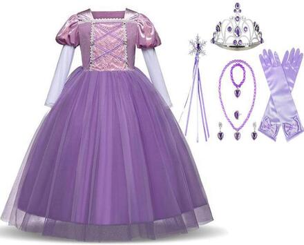 Prinsess Rapunzel klänning Tangled kostym + 7 extra tillbehör