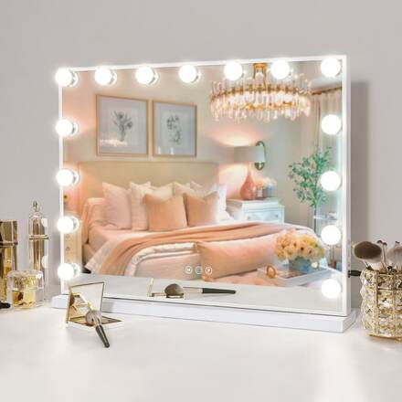 FENCHILIN Hollywood Vanity Spegel med lampor Bordsplatta Väggfäste Vit 58 x 46cm