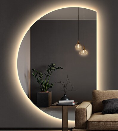 Kuban Speglar Halvcirkelspegel, gigantisk väggspegel, sminkspegel med integrerade LED-lampor.