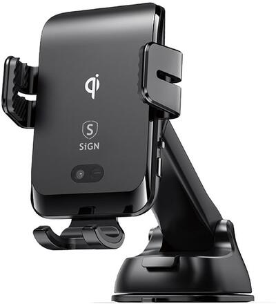 SiGN Bilhållare för Smartphones med Trådlös Laddning, 4.7"-6.8" - Svart