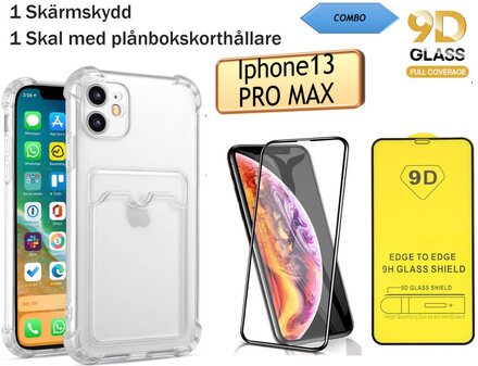 Iphone 13 PRO MAX: 2 i 1 combo: Skärmskydd (1 pack) och fodral med plånboks korthållare (1 pack)