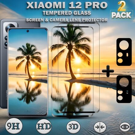 2-Pack Xiaomi 12 Pro Skärmskydd & 2-Pack linsskydd - Härdat Glas 9H - Super kvalitet 3D