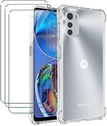 Fodral till Motorola Moto G73 + x3 härdat glas - genomskinligt fodral skydd härdat glas skärmskydd