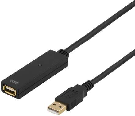 DELTACO PRIME USB förlängningskabel, aktiv, USB 2.0, 7m, svart (USB2-EX7M)