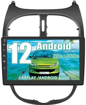 AWESAFE Android 12 bilradio för Peugeot 206 (2002-2010) 2GB+32GB 9-tums pekskärm med GPS/Carplay Android Auto/FM/WiFi