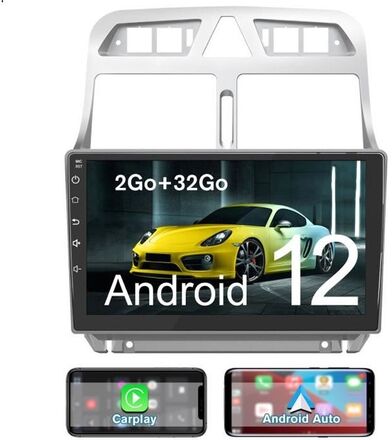 AWESAFE Carplay bilradio för Peugeot 307 307CC 307SW (2002-2013) Android 12,[2GB+32GB] 9-tums pekskärm med Android AutoGPS
