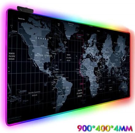 Lysande LED-ljus Världskarta Musmatta Spelkarta LED RGB-bakgrundsbelysning med USB-kabel - Utökad kontroll